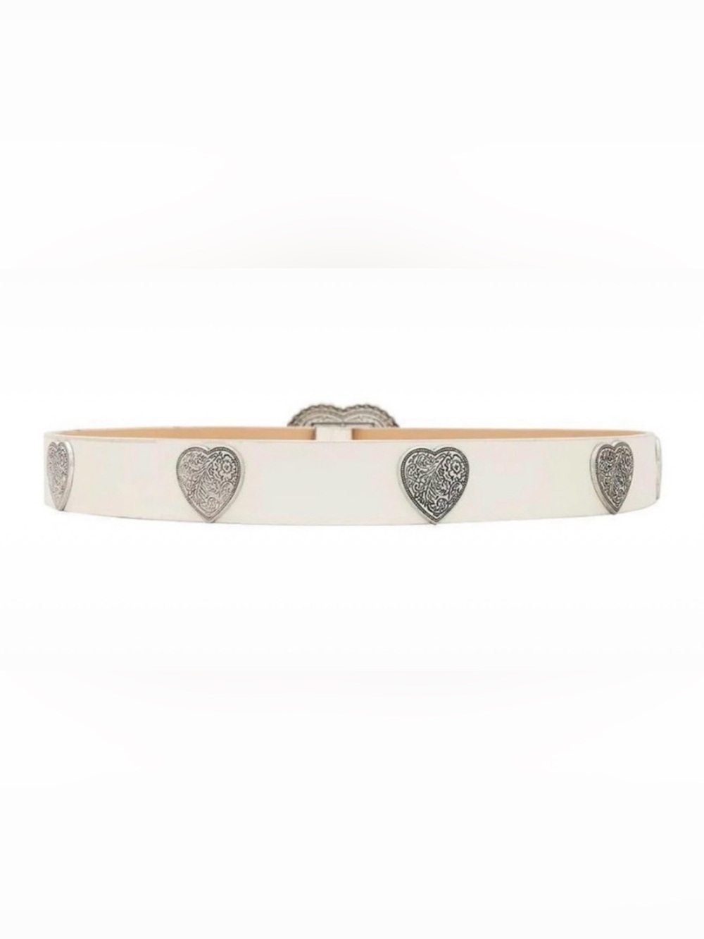Revolve White Belt Silver Hearts Vegan Leather - Picture 3 of 3